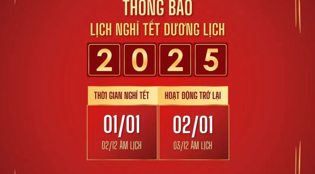 HYUNDAI THÀNH CÔNG VĨNH YÊN THÔNG BÁO LỊCH NGHỈ TẾT DƯƠNG LỊCH 2025